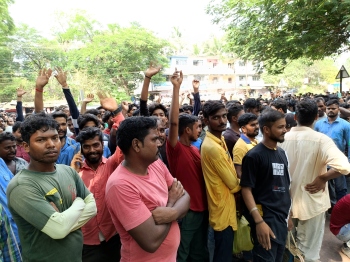 Hundreds of workers protest outside company at Corlim
