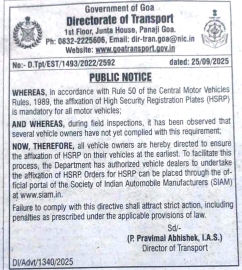 Govt’s high-security number plates notice triggers confusion in Salcete and beyond