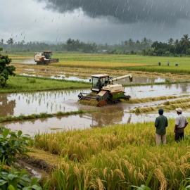 Rains stall paddy harvest, but  no major crop loss expected