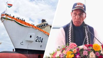 Defence Minister Rajnath Singh commissions ICGS Samudra Pratap at Goa Shipyard