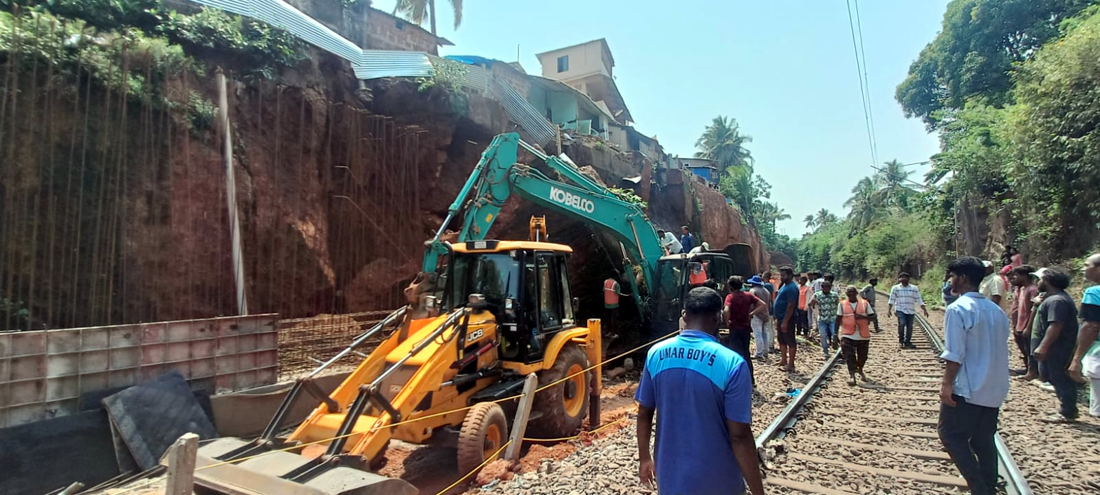 Boulder falls on JCB at Vasco