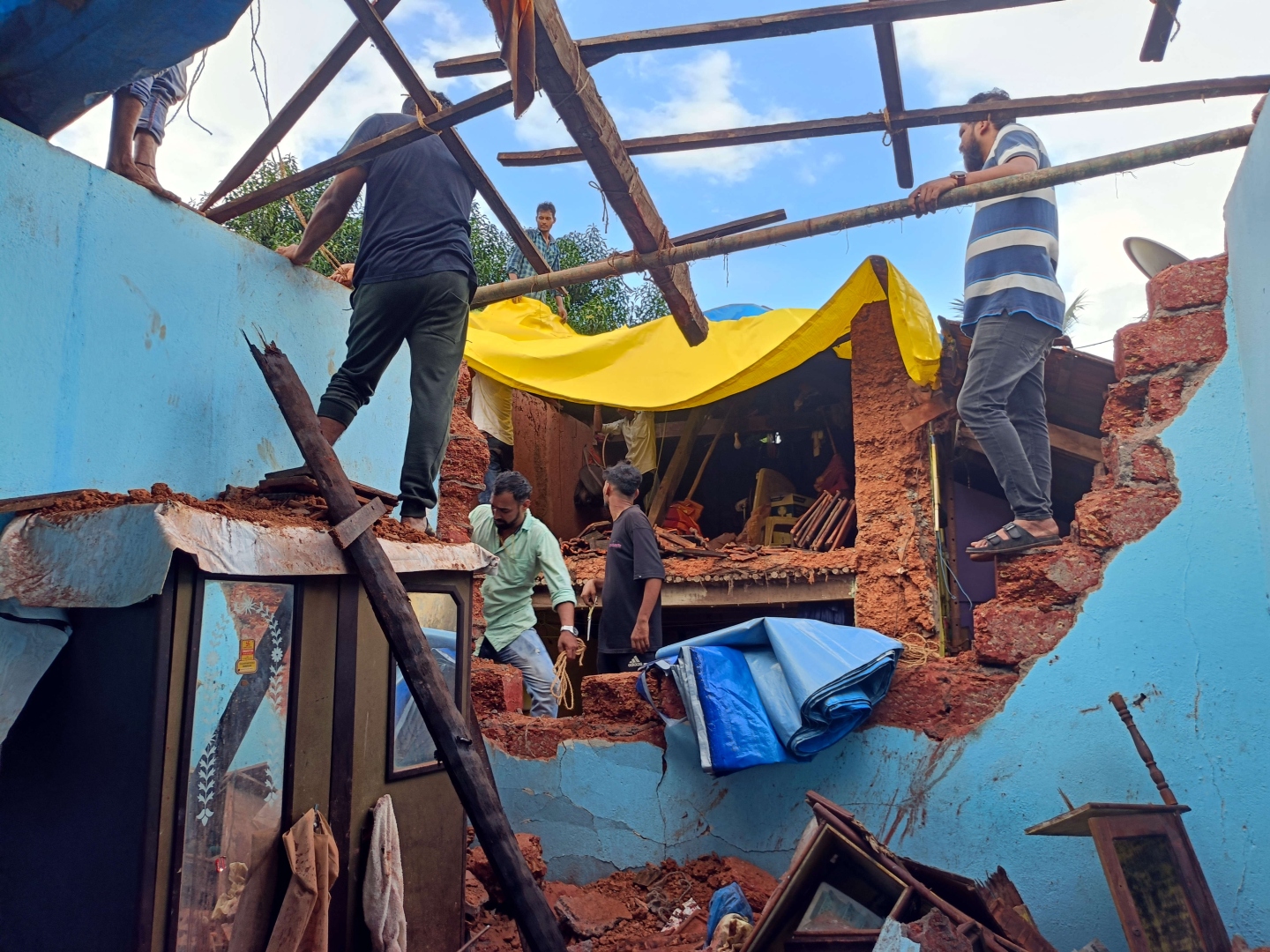 Wall of house collapses on another at Mandur