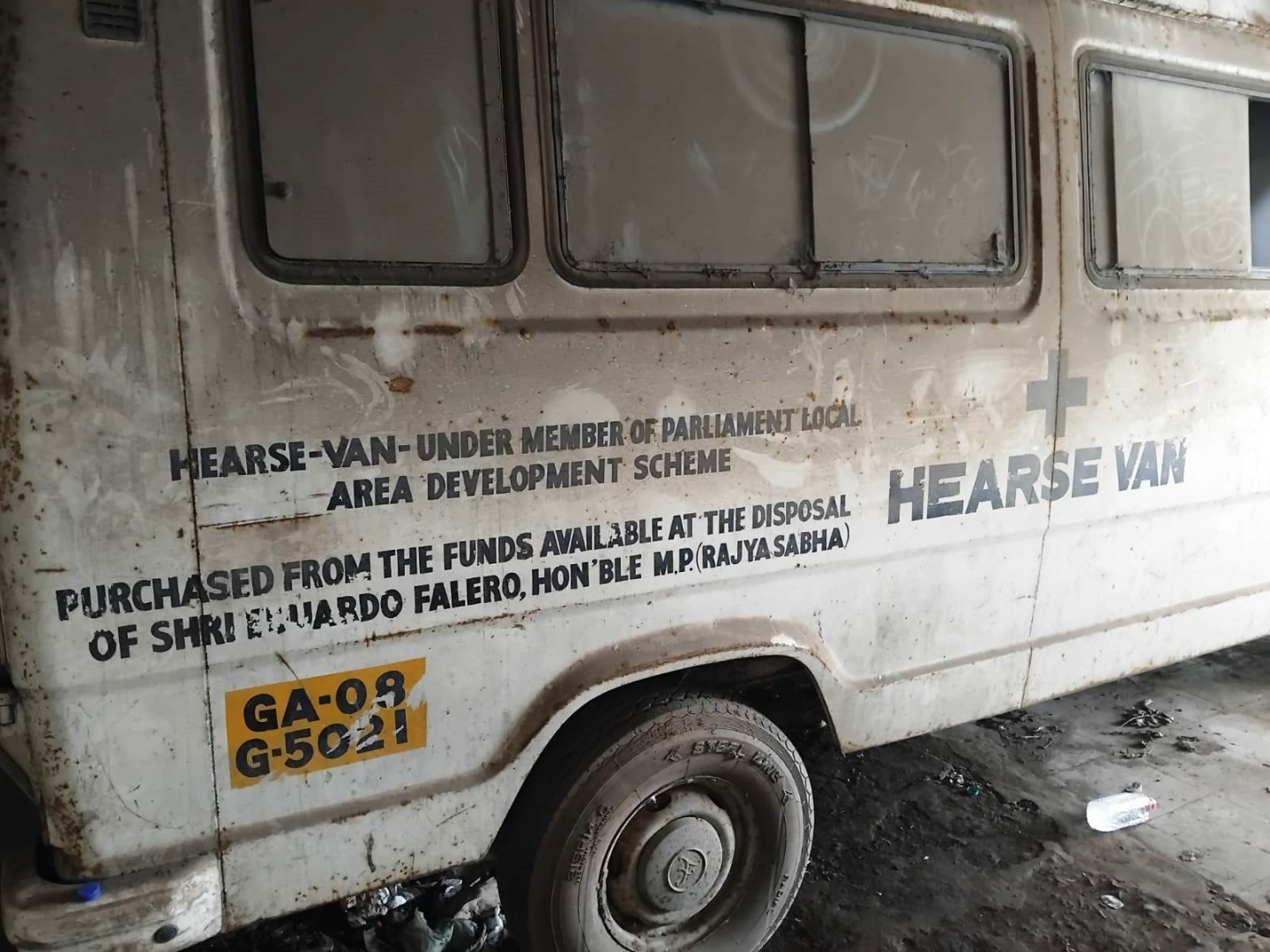 Hearse van funded  under MPLAD scheme  found abandoned