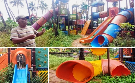 Crumbling play zone mars Colva beach charm