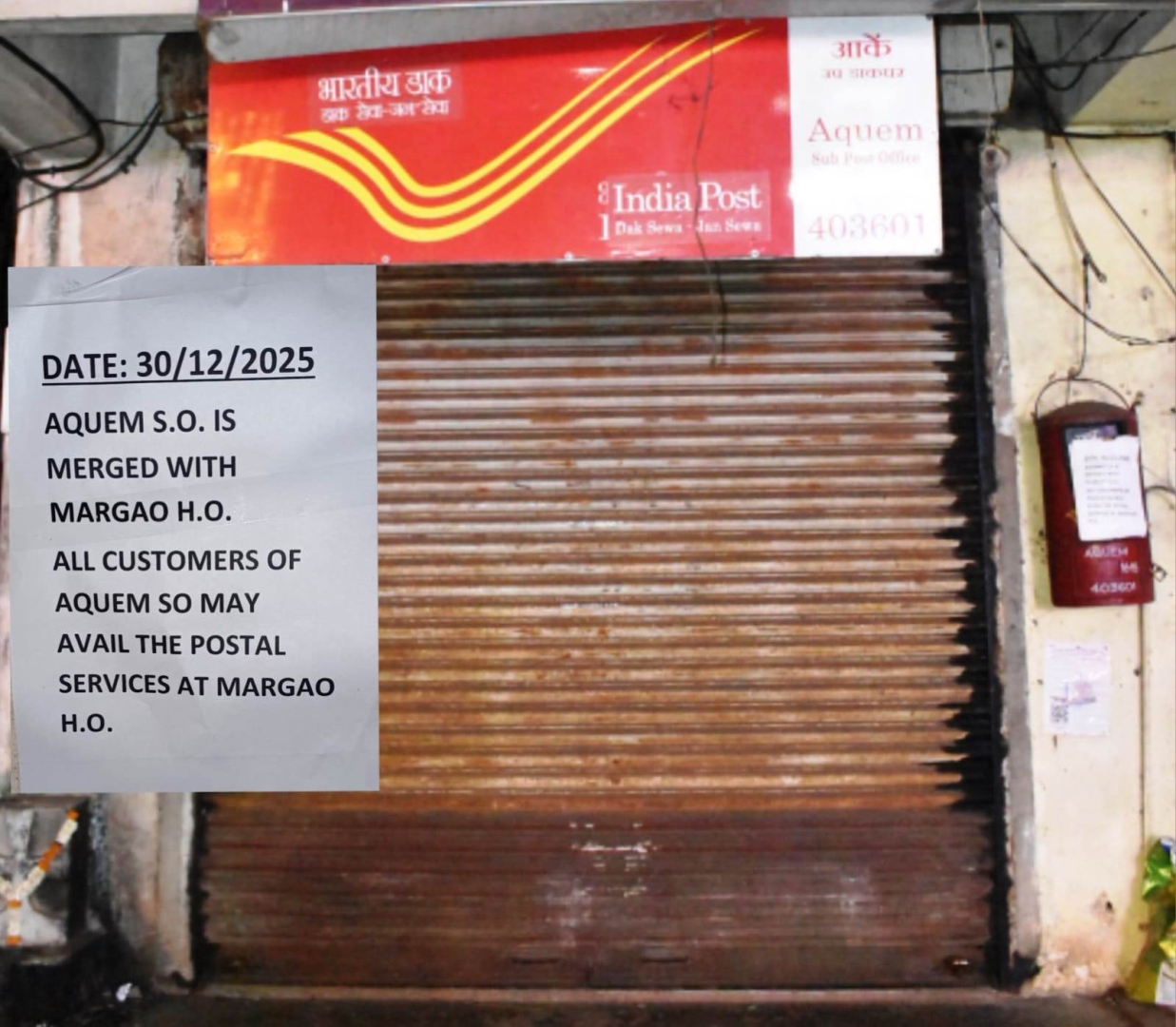 Decades-old Aquem Post Office shuts, work shifted to Margao