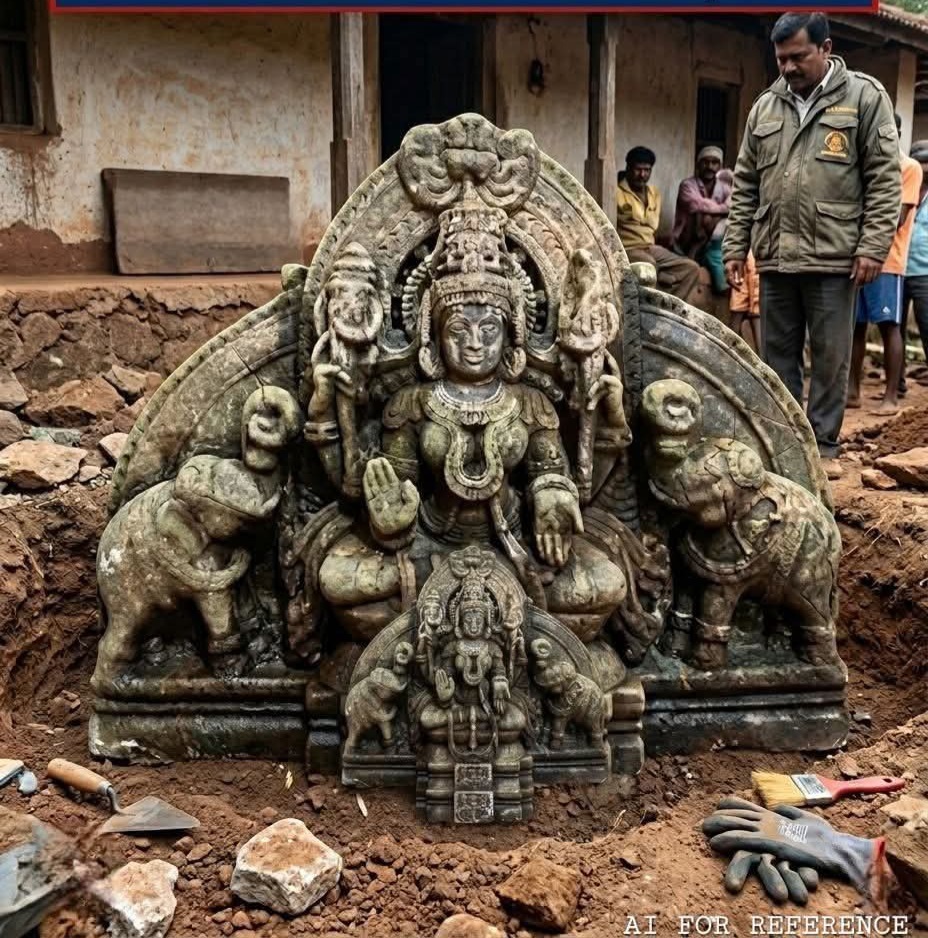 Stone sculpture of Goddess Kelbai found in Poriem