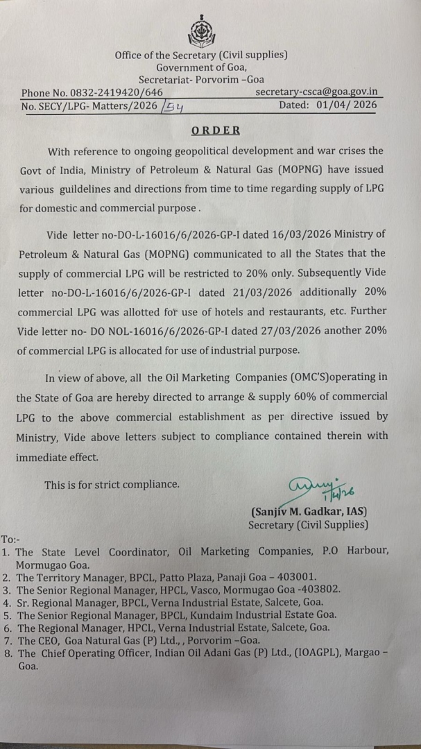 Goa asks OMCs to ensure 60% commercial LPG supply to hotels, dhabas, etc