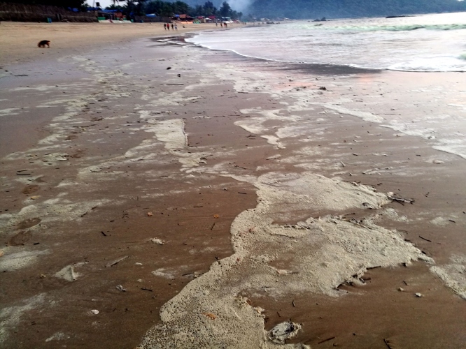 ﻿Foamy seawater emits   odour, keeps tourists   away from Agonda sea