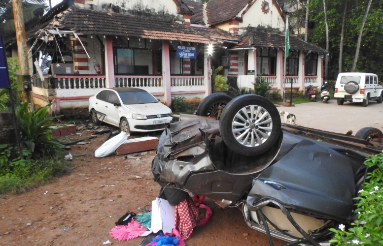 Lucky escape for cops as car rams into corner of police stn