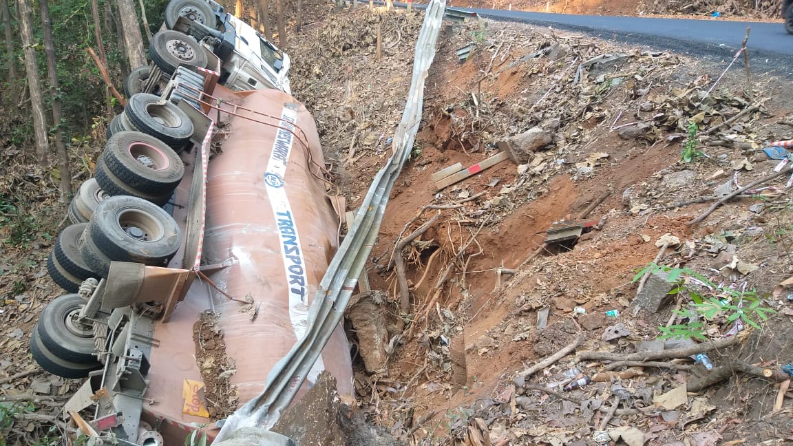 Now concrete powder   loaded carrier plummets  into Karmalghat gorge